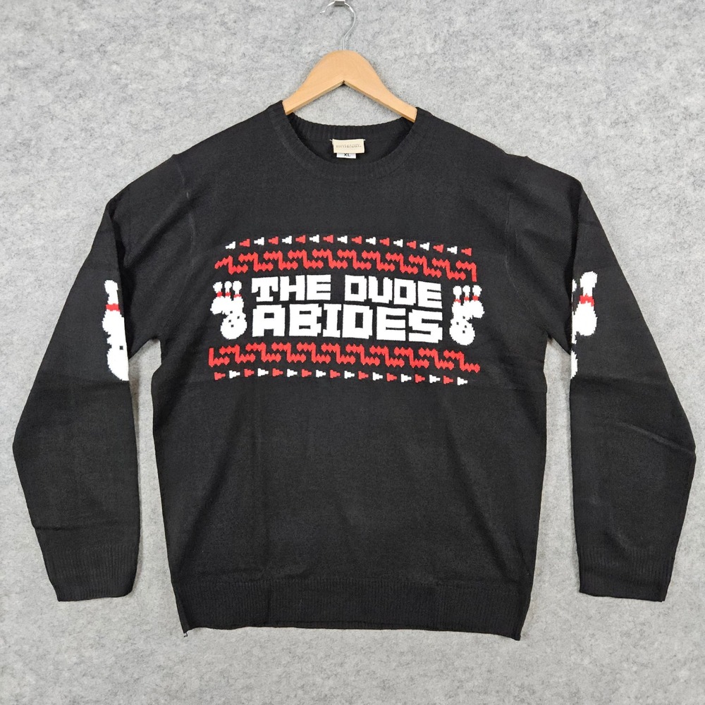The Big Lebowski Black Crewneck Sweater Size XL Acrylic‎ The Dude Abides Bowling